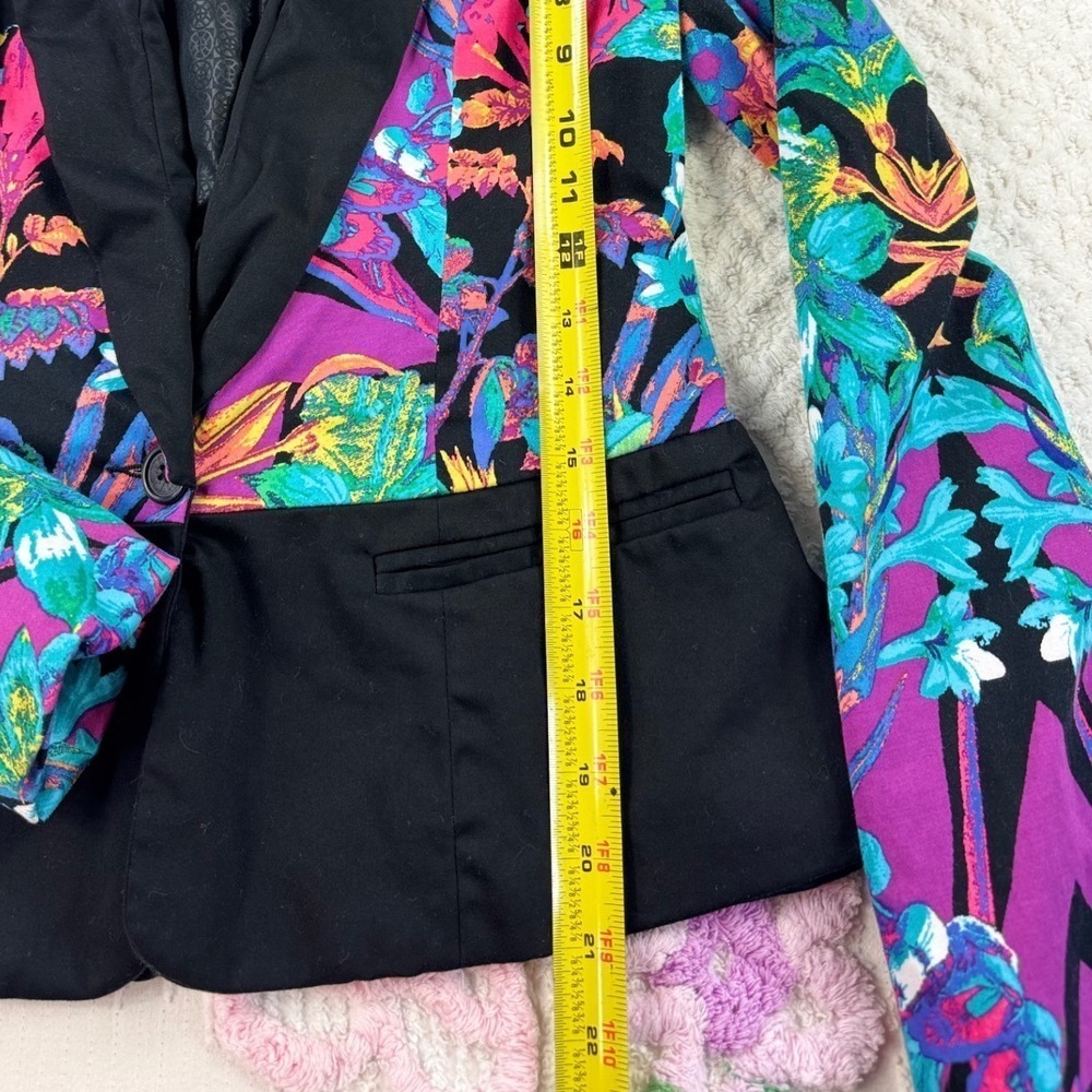 Nicole Miller Colorful Floral Blazer XS Black Tropical Print Party Jacket - Picture 4 of 10